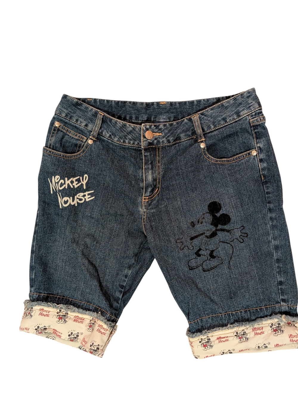 Disney Dark Blue Denim Mickey Mouse Cuffed Shorts